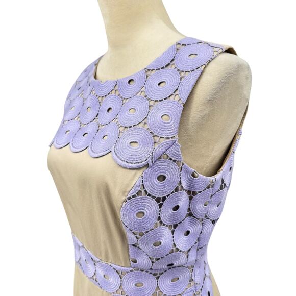 Antonio Melani Khaki Tan Lavender Purple Circle Lace Overlay Sheath Dress - Picture 6 of 12